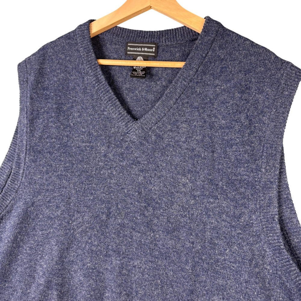 Preswick & Moore Mens Size XXL Blue 100% Lambswool V-Neck Sweater Vest